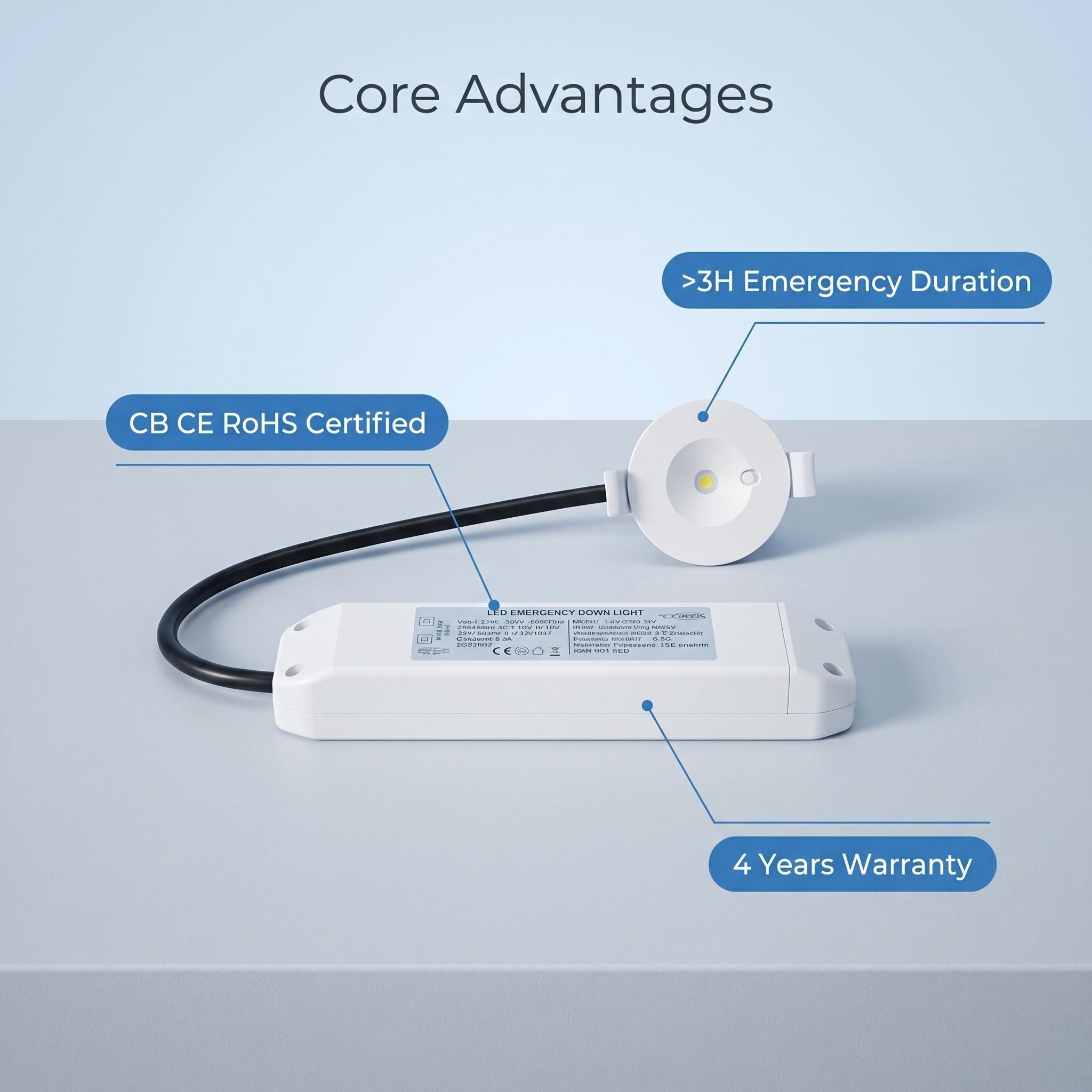 3W LED Self-test Emergency Downlight | 180lm Output | 4 Years Warranty | CB CE RoHS HM-SPT3W-S