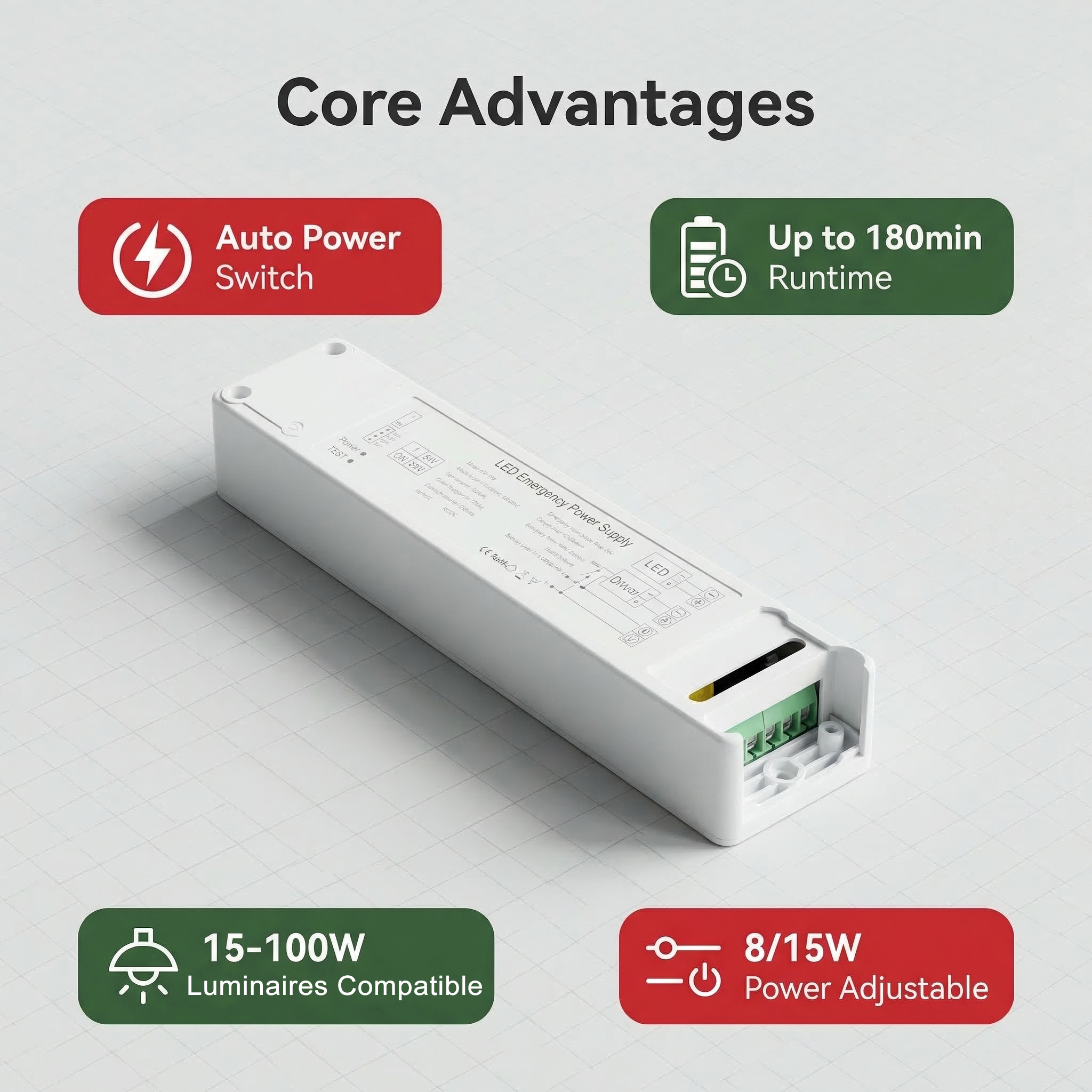LED Emergency Driver | 8W/15W Power Selection | 90-180min Backup for 15W-100W LED Panels & Downlights EM-15W - Image 4