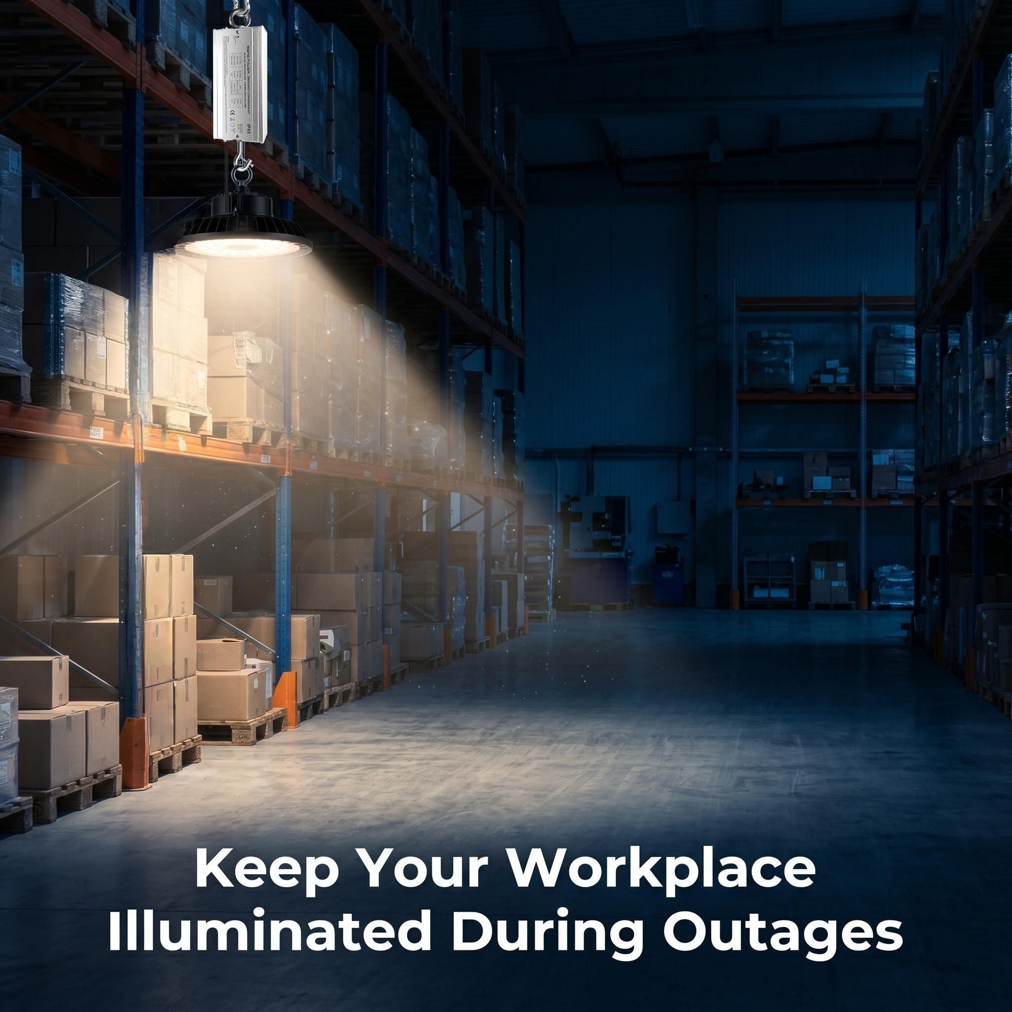 Emergency power kit keep workplace illuminated during outages