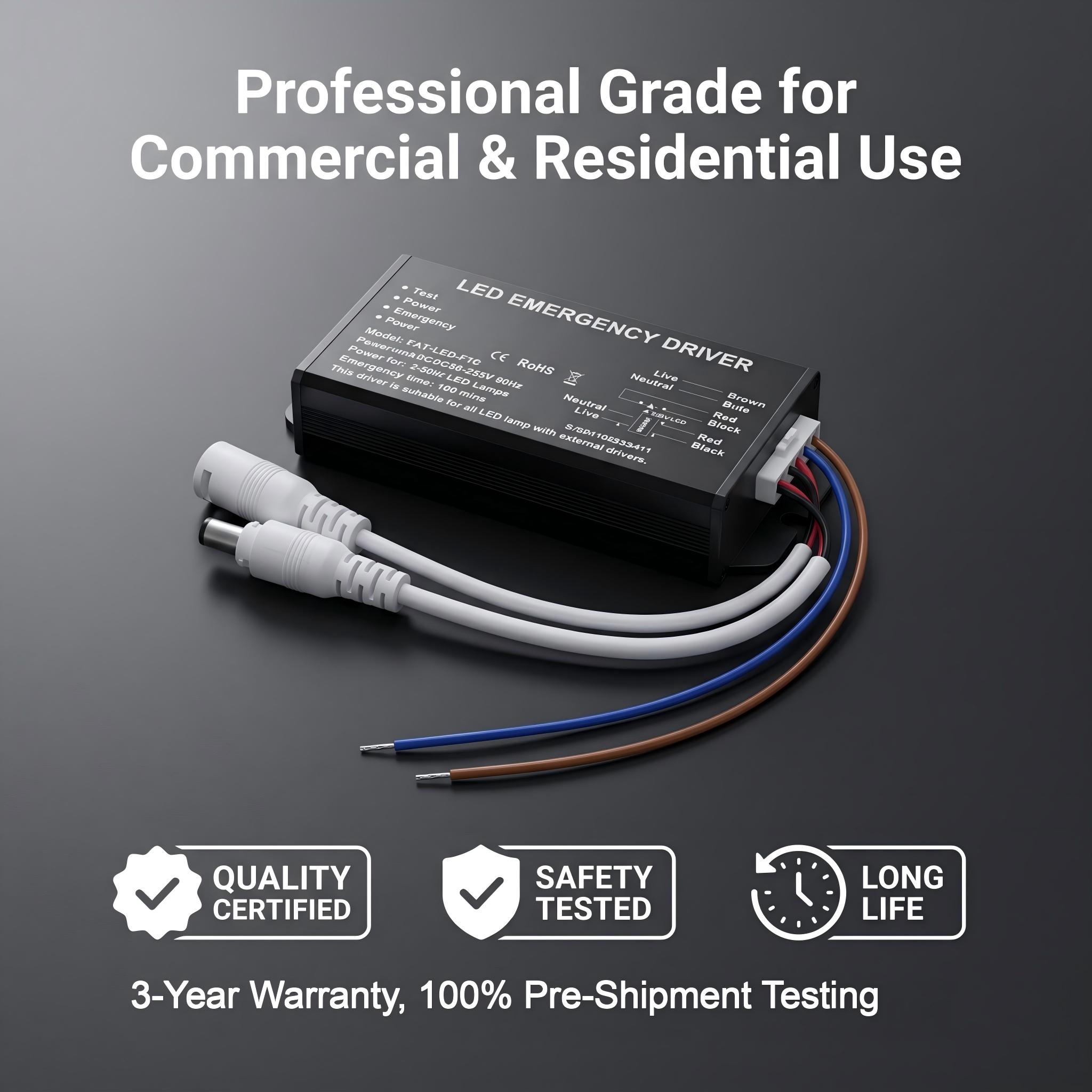 Slim LED Emergency Driver | 3-80W Wide Compatibility | 3-Hour Backup |FAT-LED-F1C