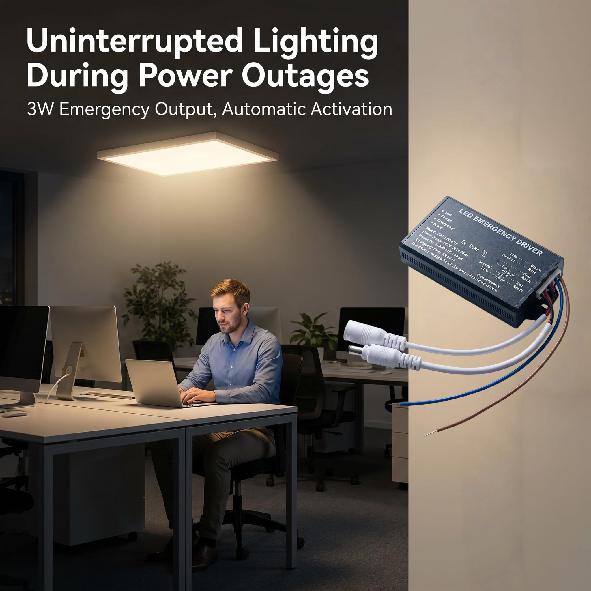 Slim LED Emergency Driver | 3-80W Wide Compatibility | 3-Hour Backup |FAT-LED-F1C