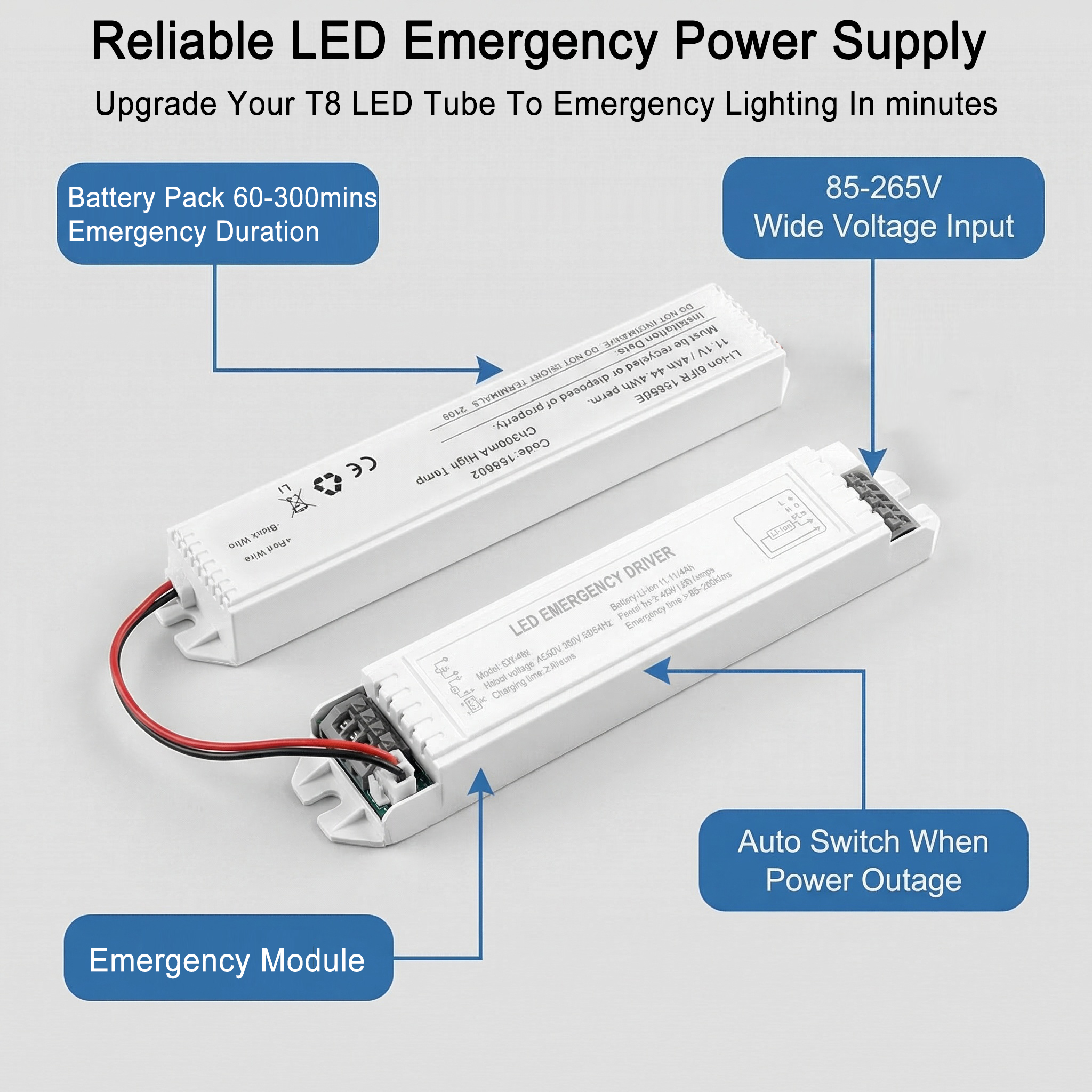 Full Power LED Emergency Driver with 11.1V 4000mAh Battery for 3W-40W LED Tube & Panel Light EM-40W - Image 3