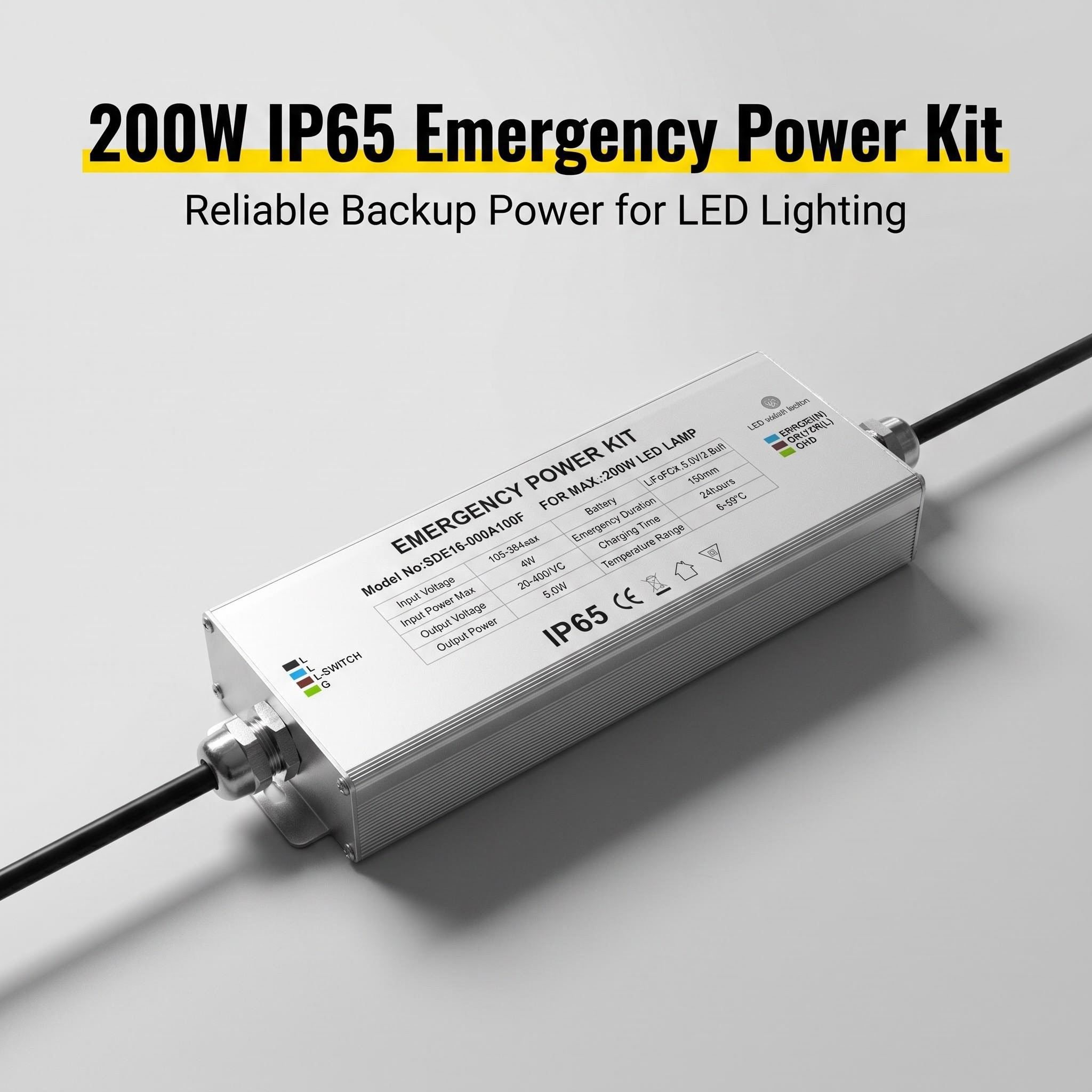 SED16-080A-180 IP65 Waterproof 200W Emergency Power Kit | 8W Output | Aluminum Housing | LiFePO4 Battery - Image 2