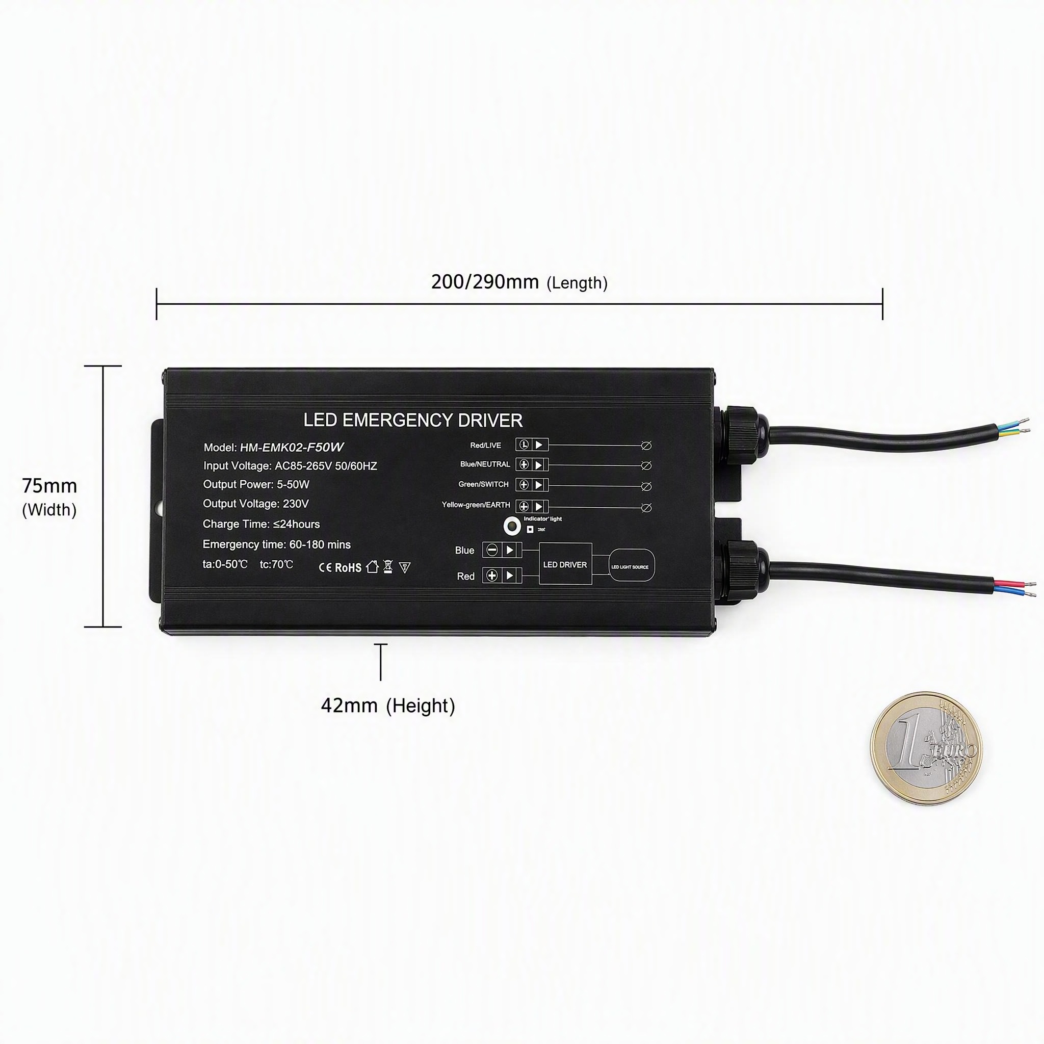 HM-EMK02-F50W Emergency driver dimension-