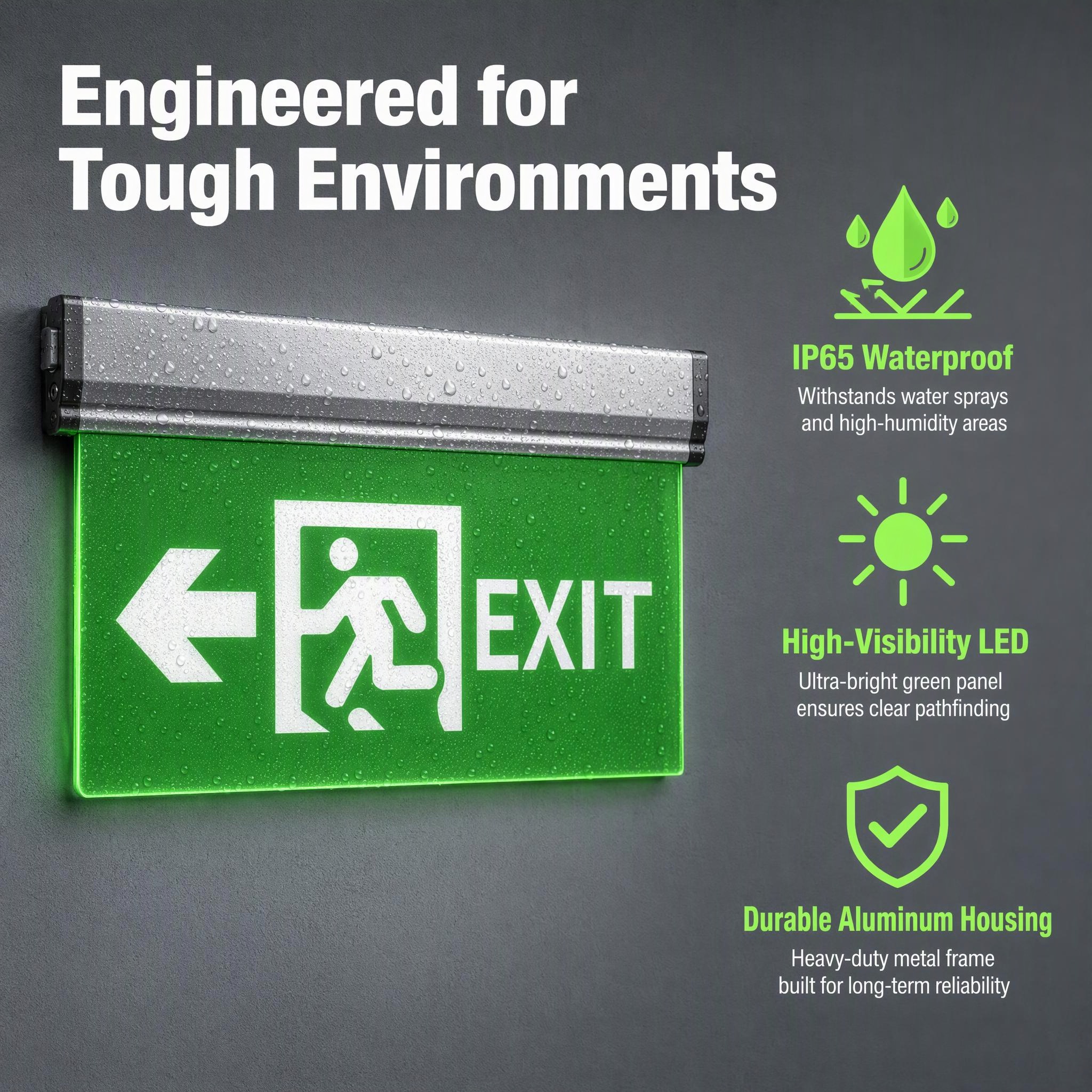 EXIT-LED-ES08 IP65 waterproof emergency exit light